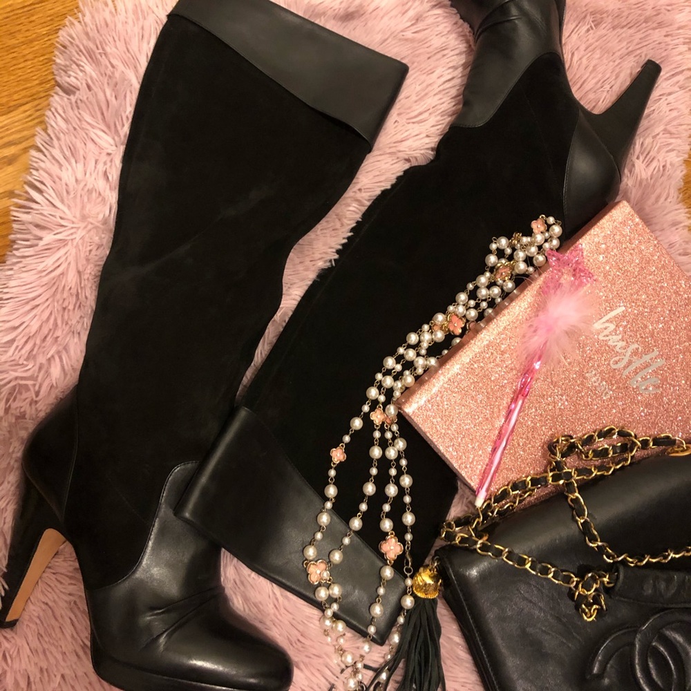 Max Studio Suede & Leather Platform Heel Boots